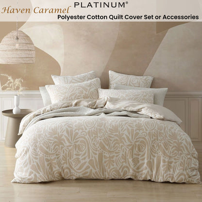 Platinum Collection Haven Caramel Polyester Cotton Jacquard Quilt Cover Set Queen