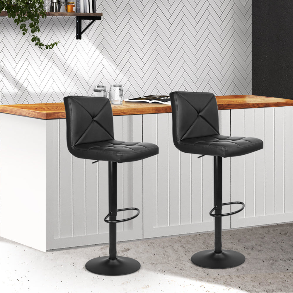 Artiss Set of 2 PU Leather Gas Lift Bar Stools - Black