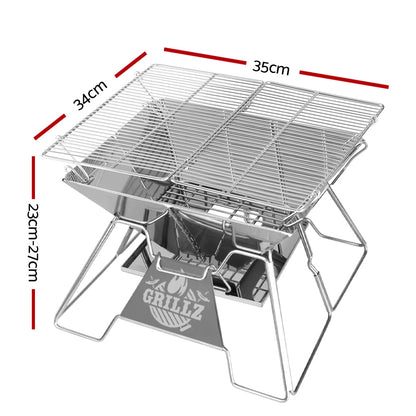 Grillz Camping Fire Pit BBQ 2-in-1 Grill Smoker Outdoor Portable Stainless Steel