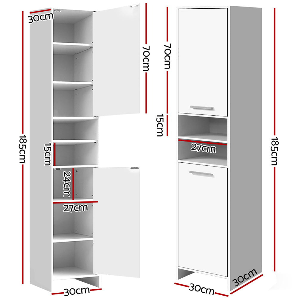 Artiss 185cm Bathroom Tallboy Toilet Storage Cabinet Laundry Cupboard Adjustable Shelf White