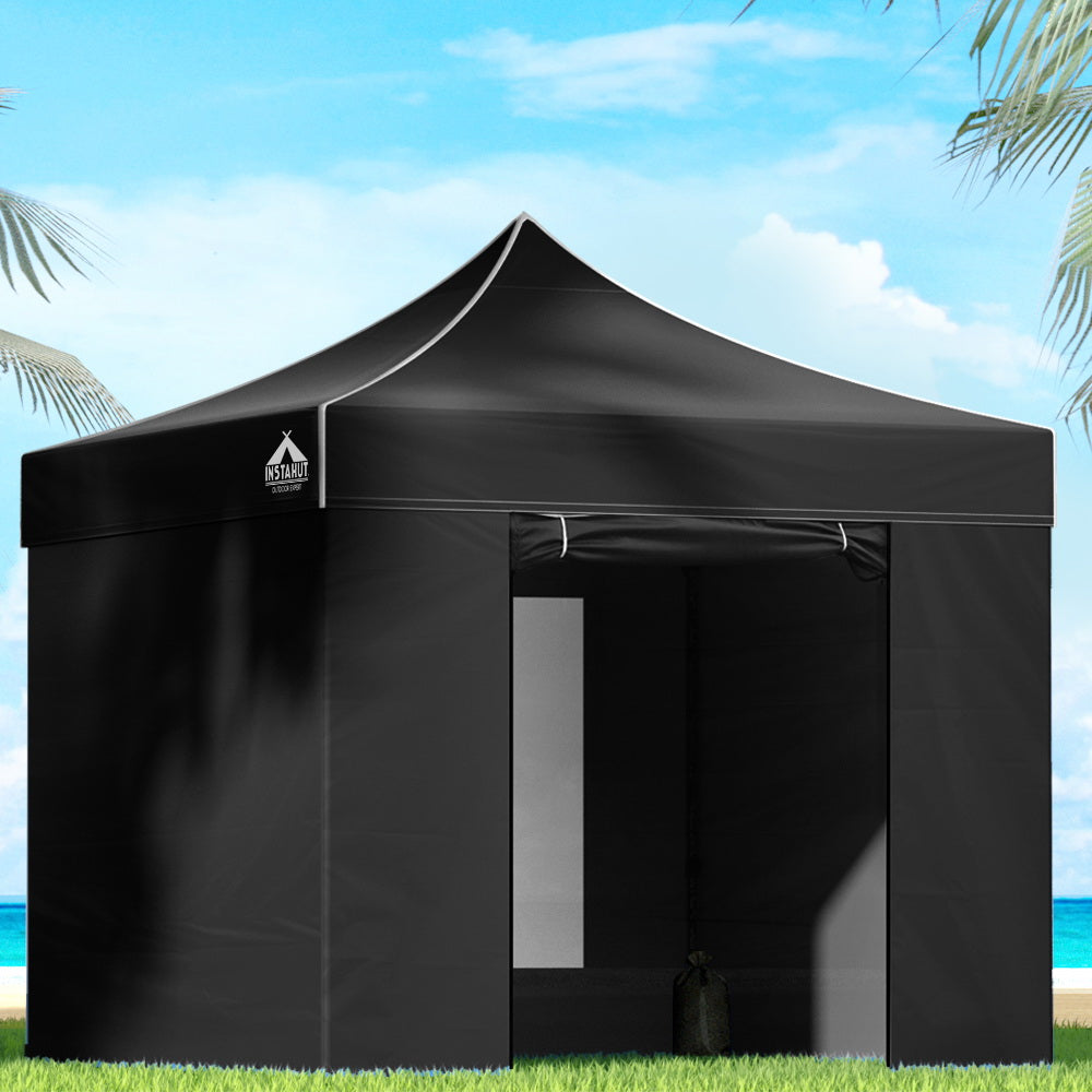 Instahut Gazebo Pop Up Marquee 3x3m Folding Wedding Tent Gazebos Shade Black