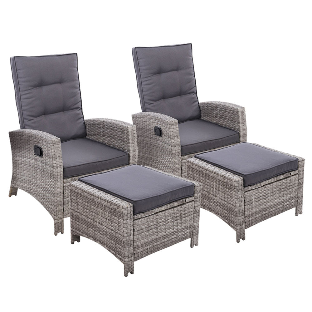 Set of 2 Sun lounge Recliner Chair Wicker Lounger Sofa Day Bed Outdoor Chairs Patio Furniture Garden Cushion Ottoman Gardeon