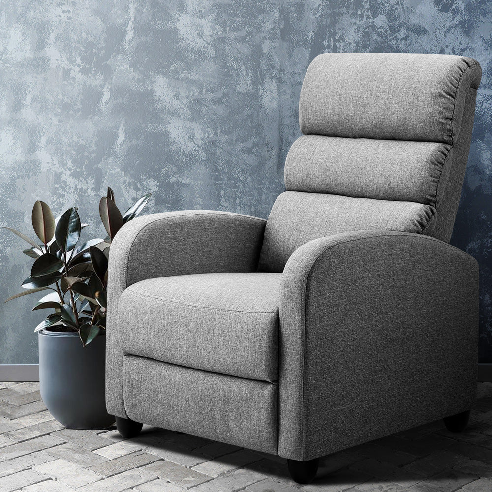 Artiss Luxury Recliner Chair Chairs Lounge Armchair Sofa Fabric Cover Grey