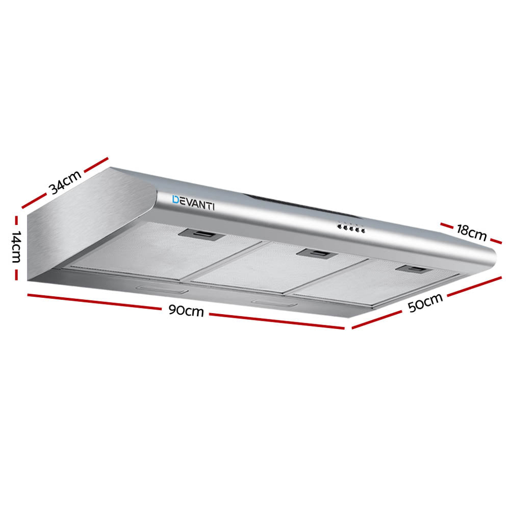 DEVANTI Fixed Range Hood Rangehood Stainless Steel Kitchen Canopy 90cm 900mm