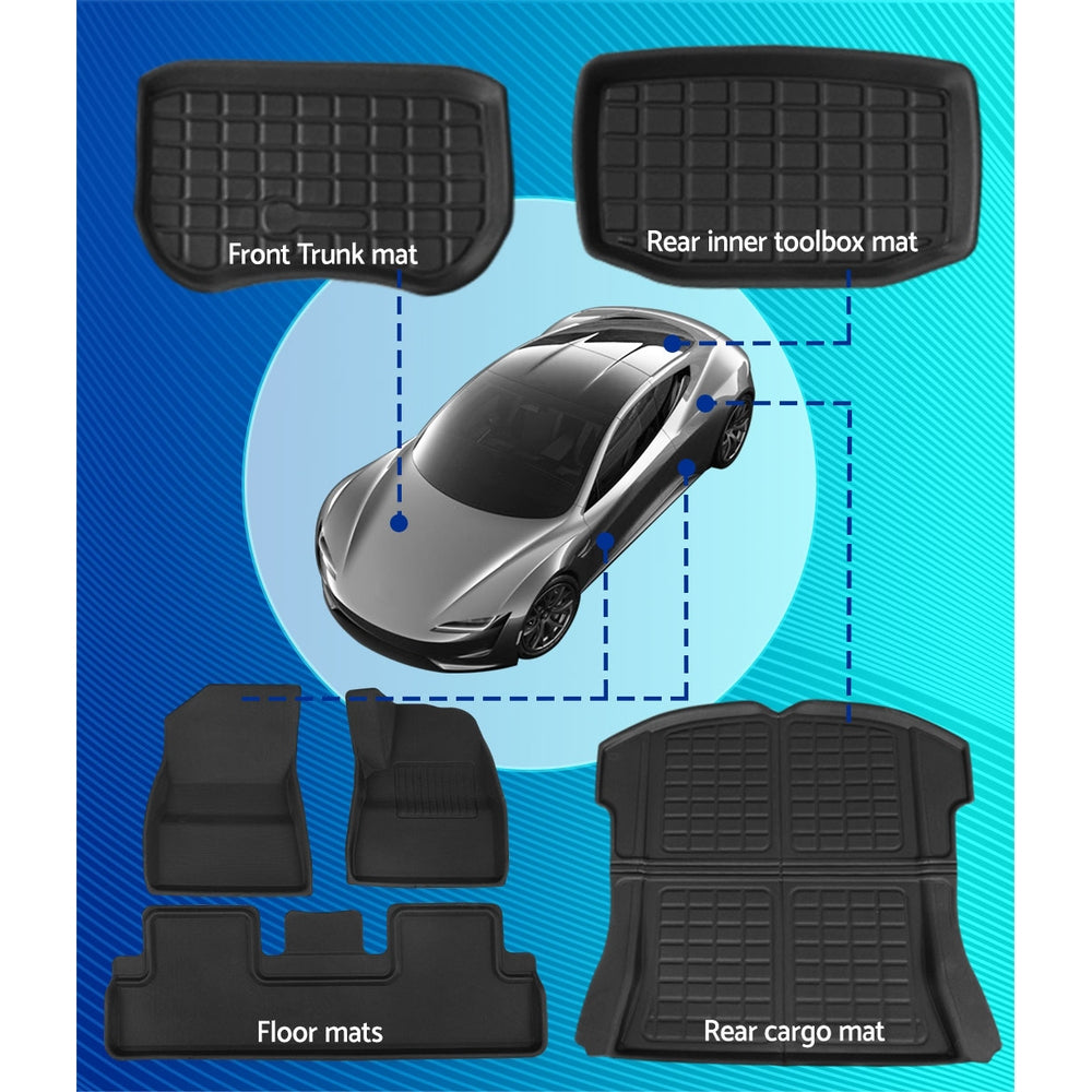 Weisshorn Car Rubber Floor Mats for Tesla Model 3 Trunk Toolbox Cargo Mat Carpet