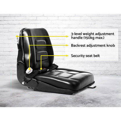 Giantz Universal Forklift Seat Tractor Excavator Truck Bobcat Leather Backrest