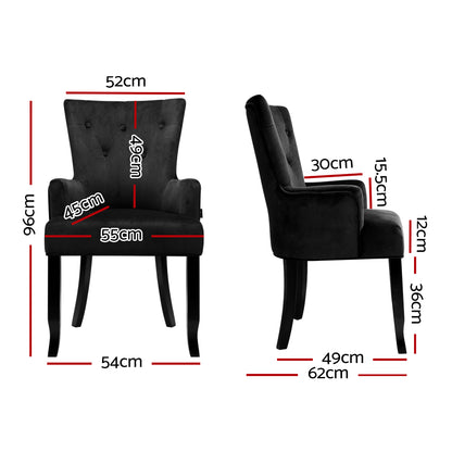 Artiss Dining Chairs French Provincial Chair Velvet Fabric Timber Retro Black