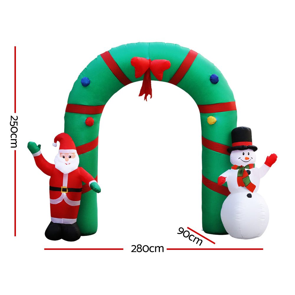 Jingle Jollys Christmas Inflatable Giant Arch Way 2.8M Santa Snowman Light Decor