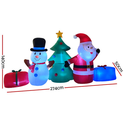 Jingle Jollys Christmas Inflatable Tree Snowman Lights 2.7M Outdoor Decorations